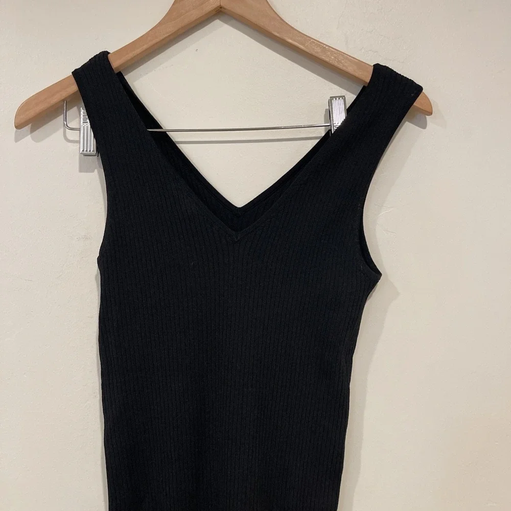 Edited Remi Bader Black Ribbed Tank Dress XL NWT Midi Bodycon Stretch Minimalist - Picture 2 of 10